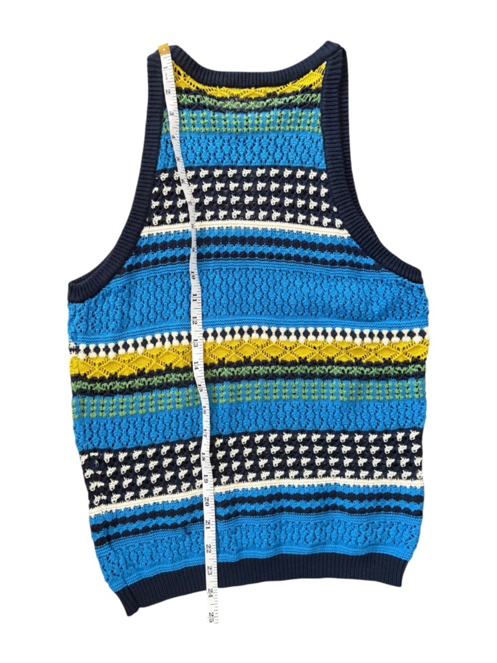 Heartloom Crochet Knit Tank Top Size Large Blue Yellow Multicolor Cotton - Picture 7 of 7
